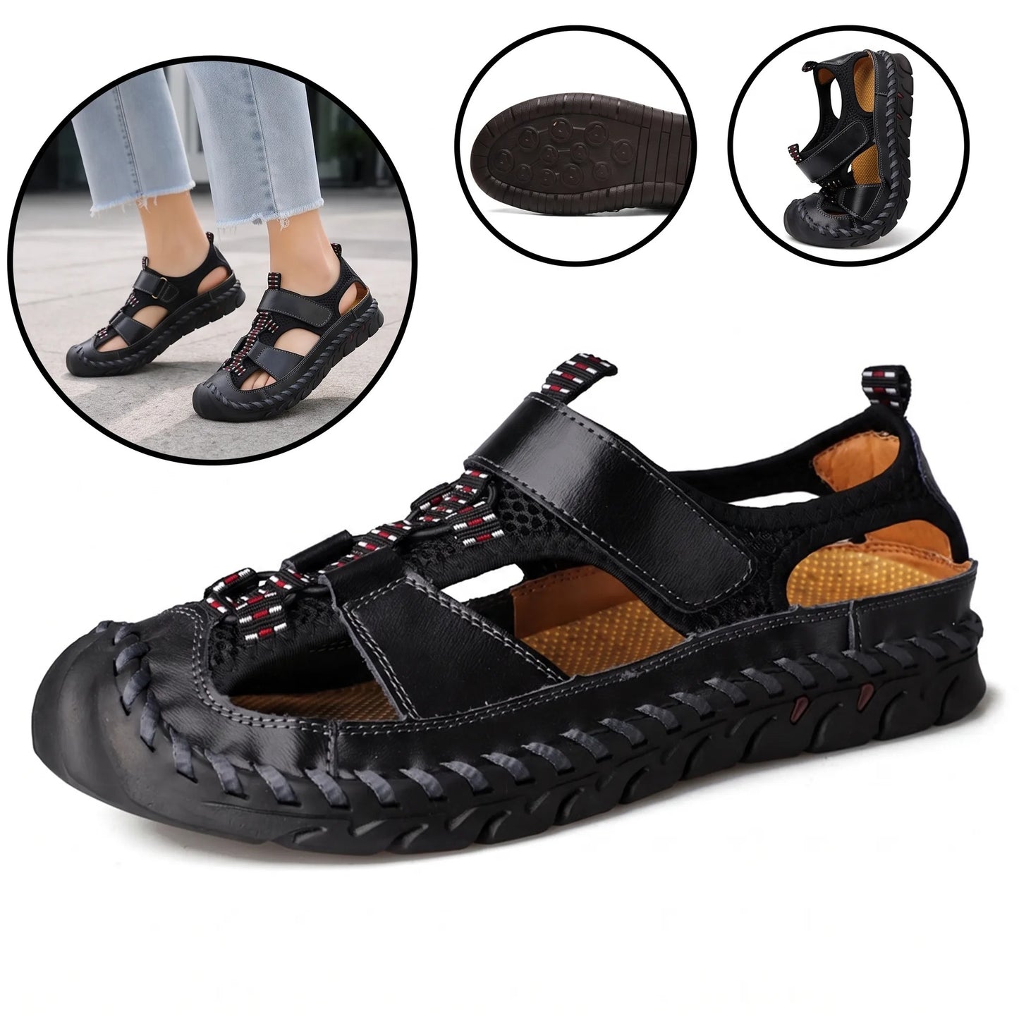 Sandalias antideslizantes con puntera protectora: con soporte para el arco del pie, que alivia el dolor; ligeras y con amortiguación.