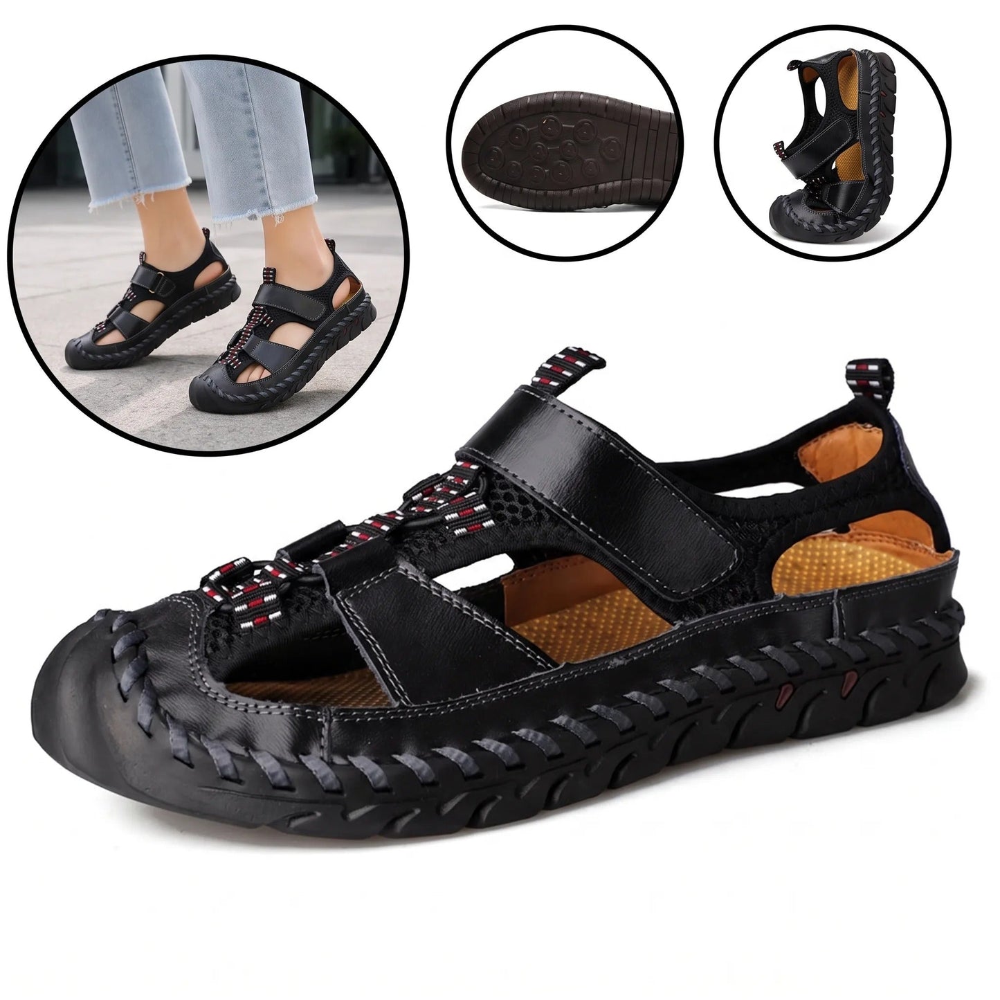 Sandalias antideslizantes con puntera protectora: con soporte para el arco del pie, que alivia el dolor; ligeras y con amortiguación.