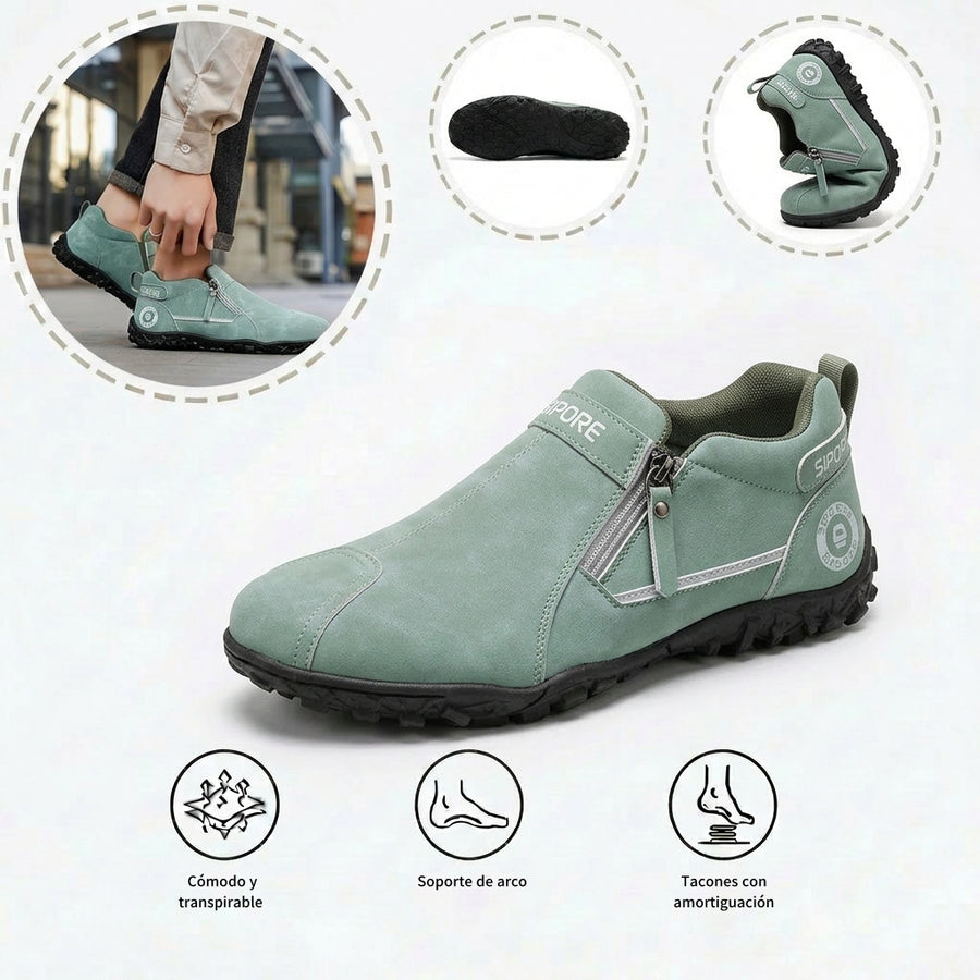 Zapatos ortopédicos cómodos: con soporte para el arco del pie, que alivian el dolor; ligeros y con amortiguación, y con un acabado de piel fácil de cuidar.