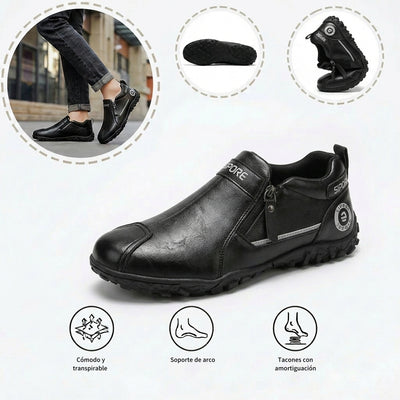 Zapatos ortopédicos cómodos: con soporte para el arco del pie, que alivian el dolor; ligeros y con amortiguación, y con un acabado de piel fácil de cuidar.