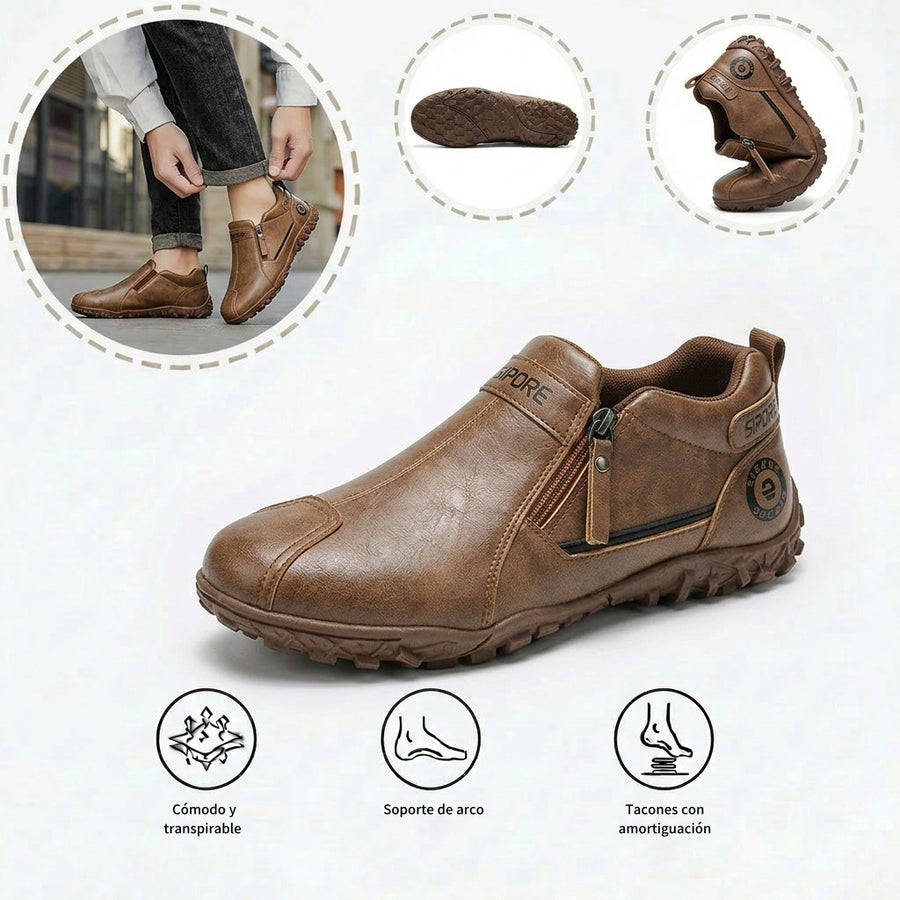 Zapatos ortopédicos cómodos: con soporte para el arco del pie, que alivian el dolor; ligeros y con amortiguación, y con un acabado de piel fácil de cuidar.