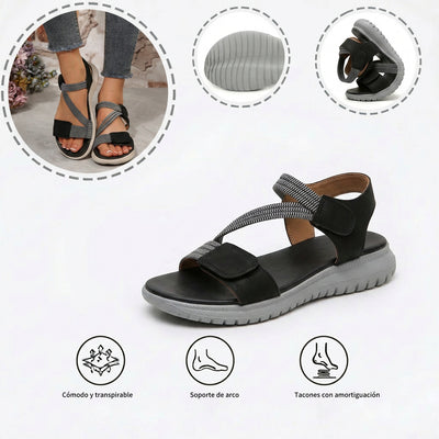 Sandalias ortopédicas cómodas: soporte ergonómico para el arco del pie, ancho ajustable y diseño que realza la silueta de la pierna.