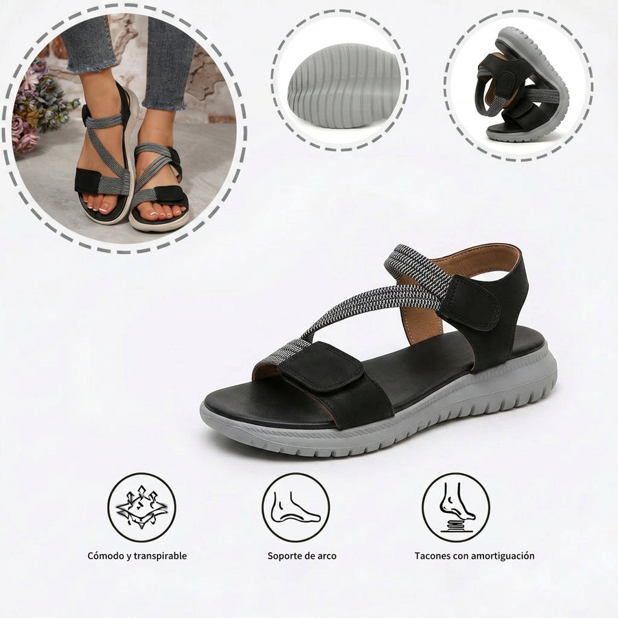 Sandalias ortopédicas cómodas: soporte ergonómico para el arco del pie, ancho ajustable y diseño que realza la silueta de la pierna.