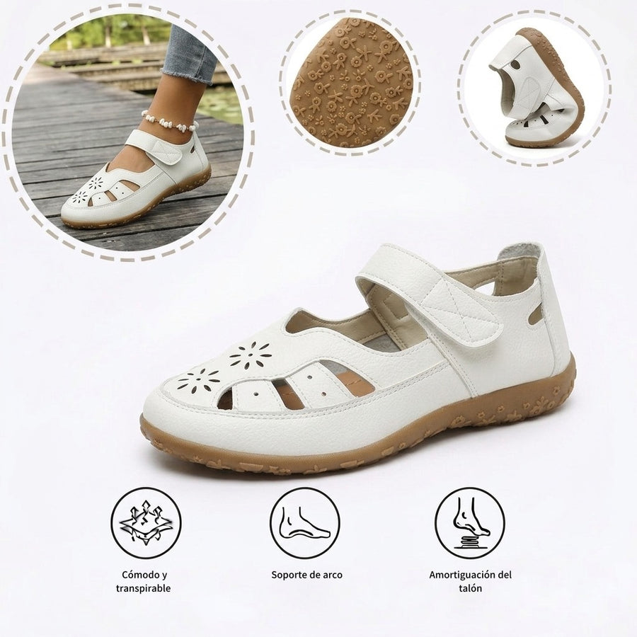 Sandalias con protección para los dedos: con soporte para el arco plantar, que alivia el dolor; ligeras y con amortiguación.