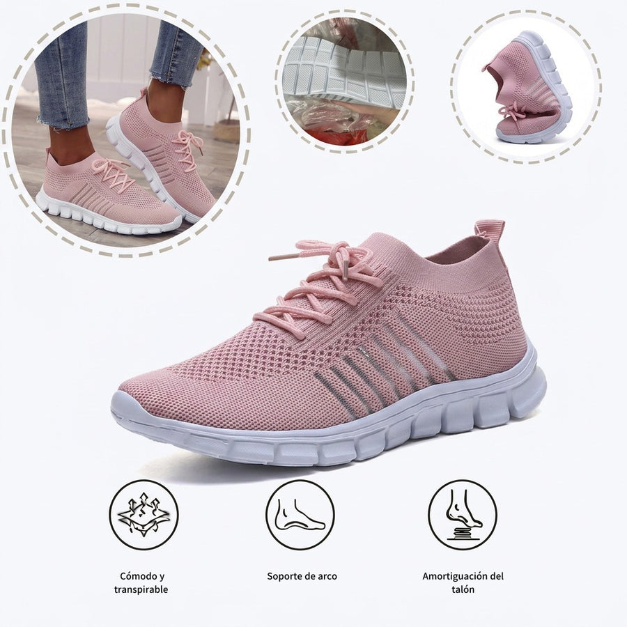 Zapatillas deportivas ortopédicas de malla: con soporte para el arco del pie, que alivia el dolor; amortiguación suave.