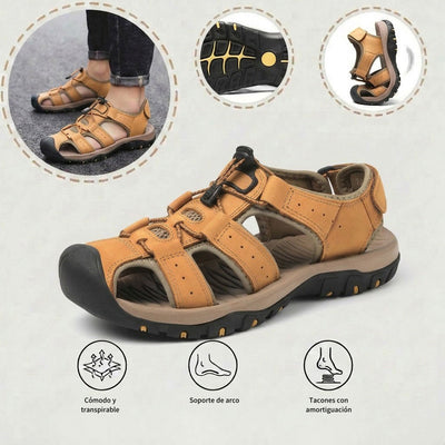 Sandalias con protección para los dedos: con soporte para el arco del pie, que alivia el dolor; ligeras y con amortiguación.