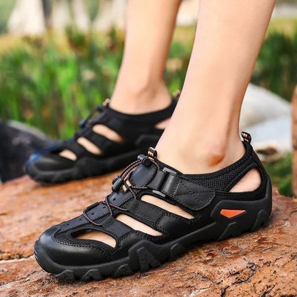 Sandalias con protección para los dedos: con soporte para el arco plantar, que alivia el dolor; ligeras y amortiguadoras.