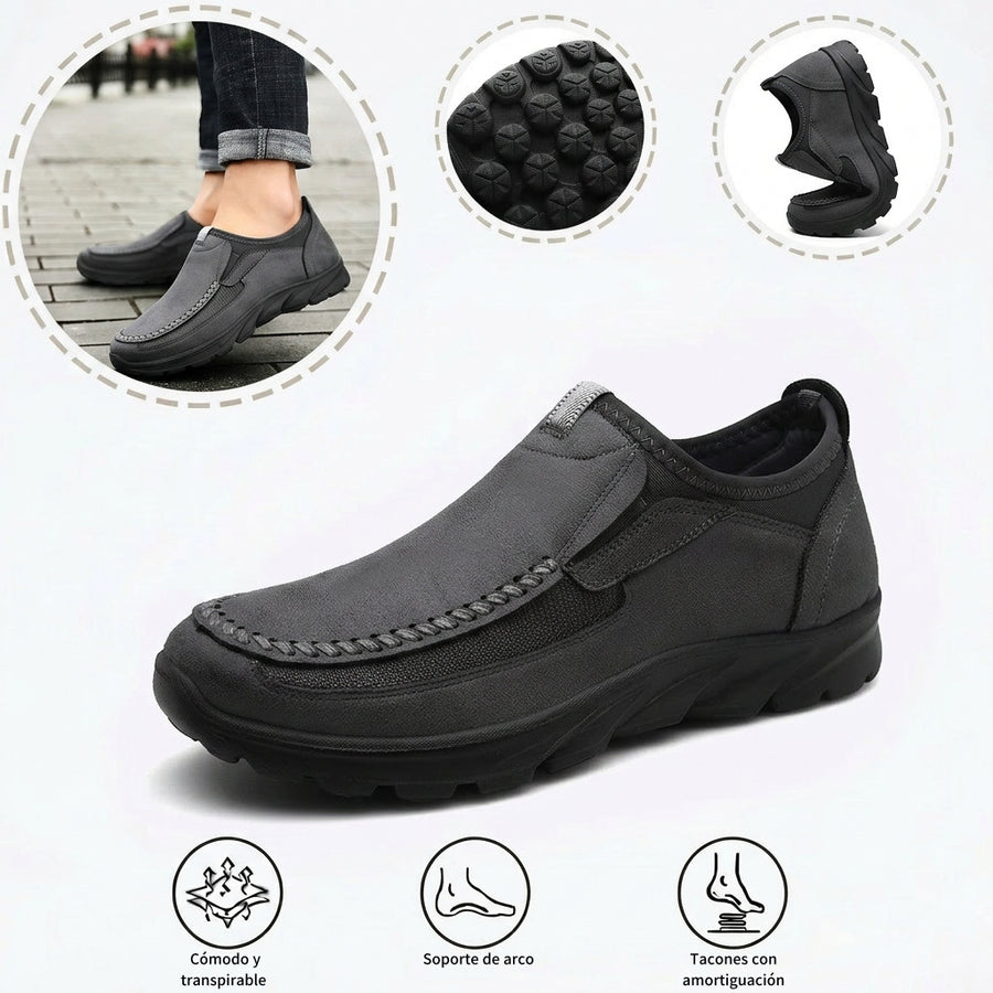 Zapatos ortopédicos cómodos: soporte ergonómico del arco plantar que alivia el dolor; horma ancha que no aprieta el pie.