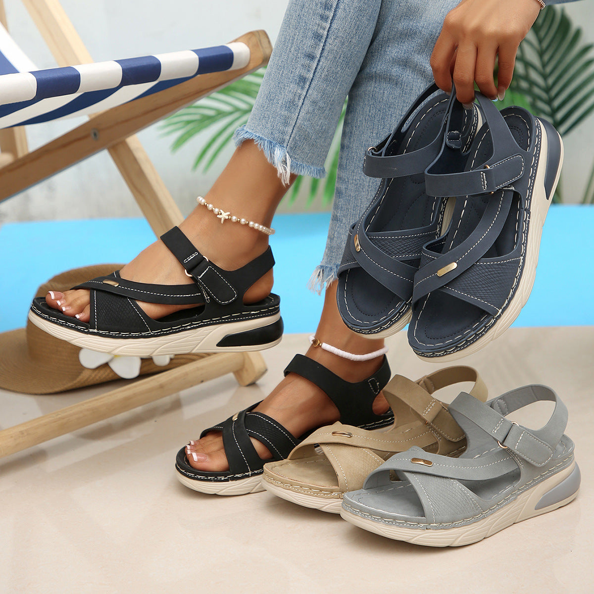 Sandalias ortopédicas cómodas: soporte ergonómico para el arco del pie, ancho ajustable y diseño que estiliza la pierna.
