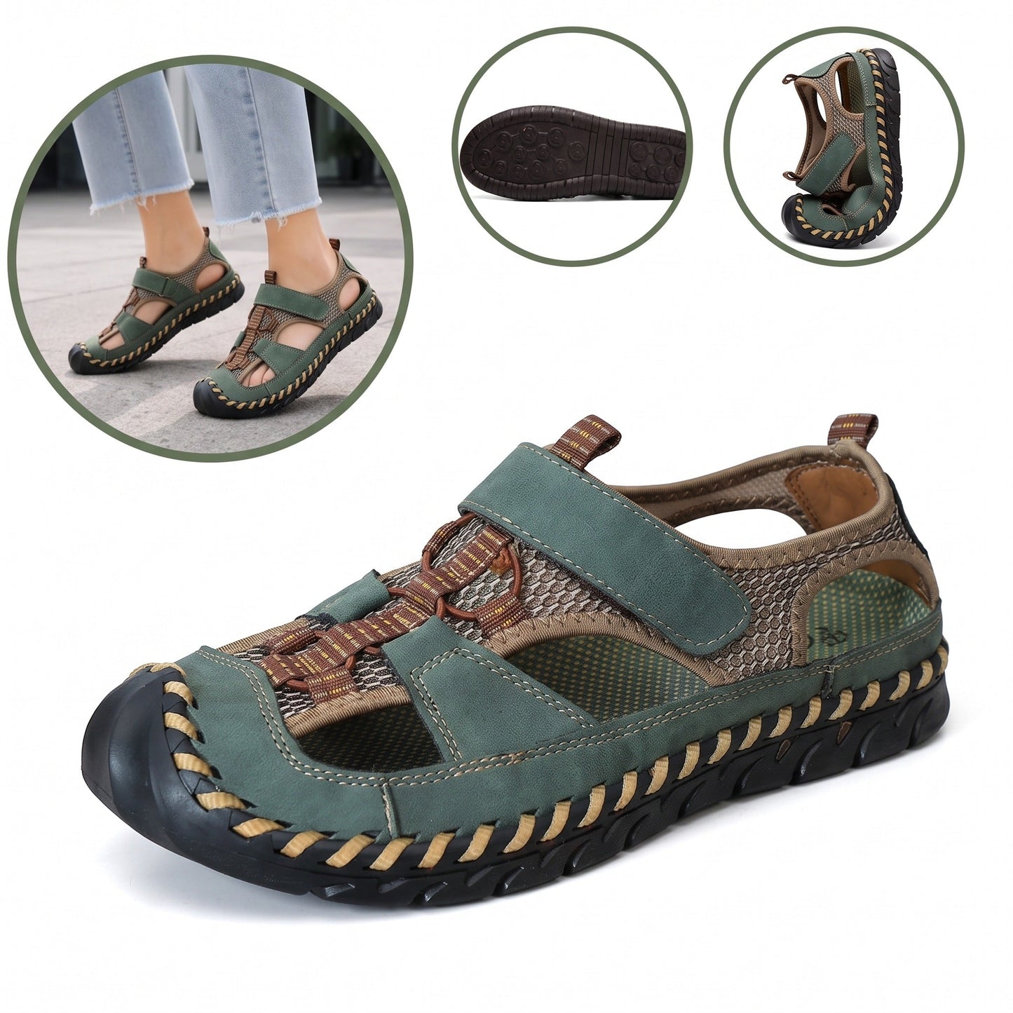Sandalias antideslizantes con puntera protectora: con soporte para el arco del pie, que alivia el dolor; ligeras y con amortiguación.