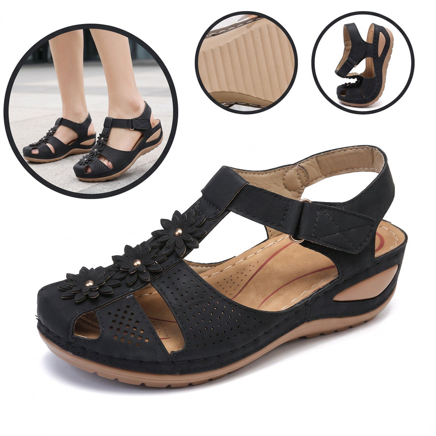 Sandalias con protección para los dedos: con soporte para el arco plantar, que alivia el dolor; ligeras y con amortiguación.