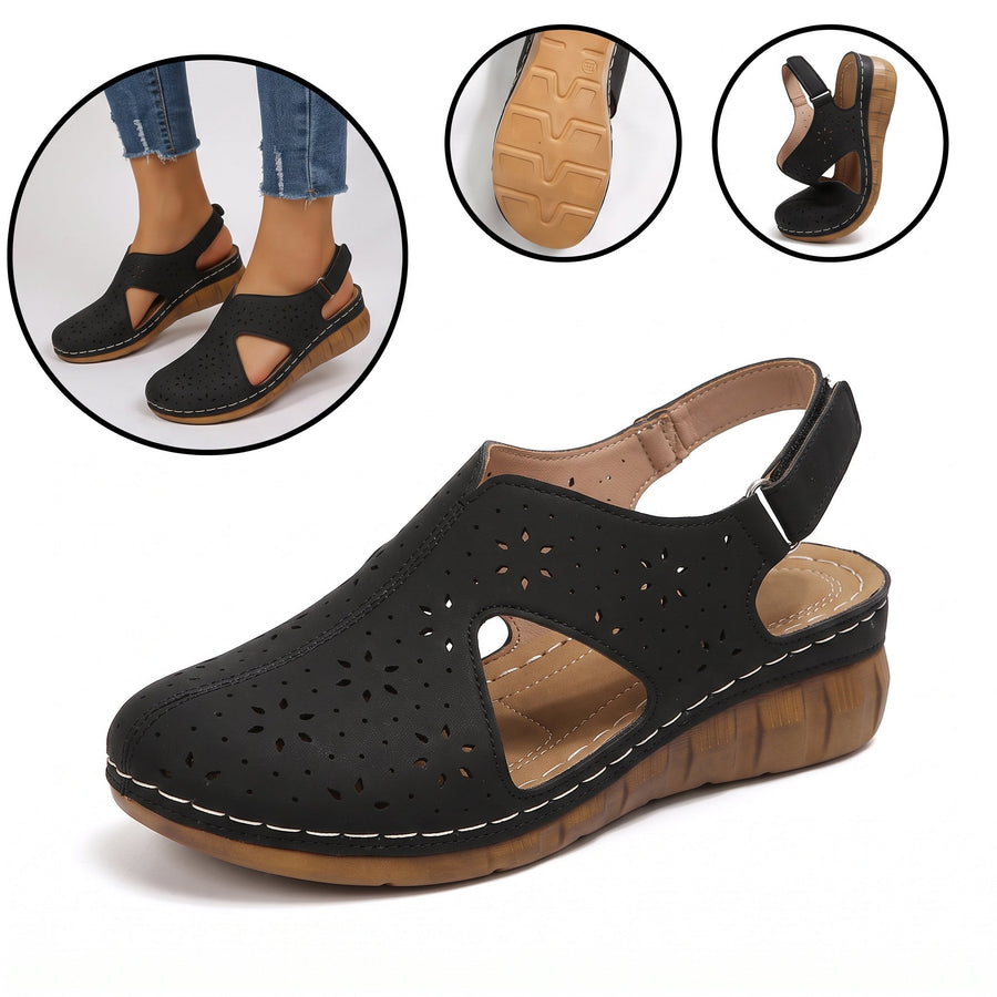 Sandalias con protección para los dedos: con soporte para el arco plantar, que alivia el dolor; ligeras y con amortiguación.
