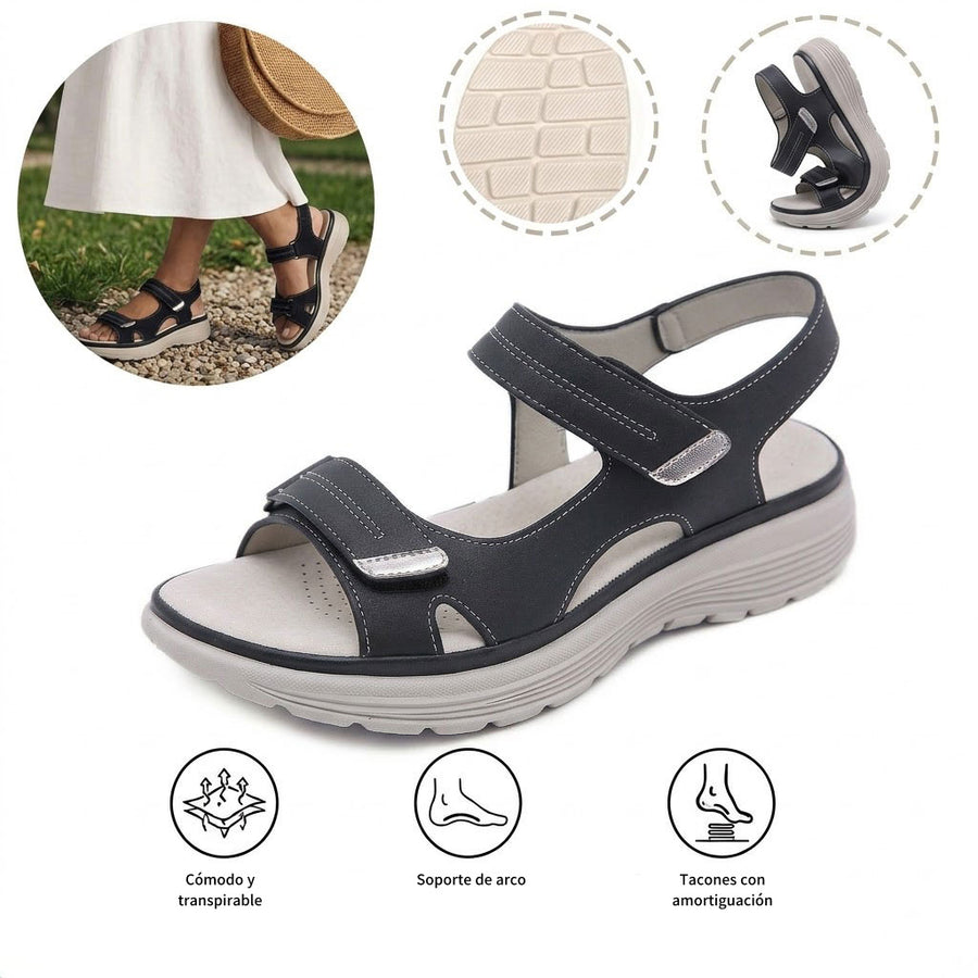 Sandalias ortopédicas cómodas: con soporte ergonómico para el arco del pie, ancho ajustable y diseño que estiliza la pierna.