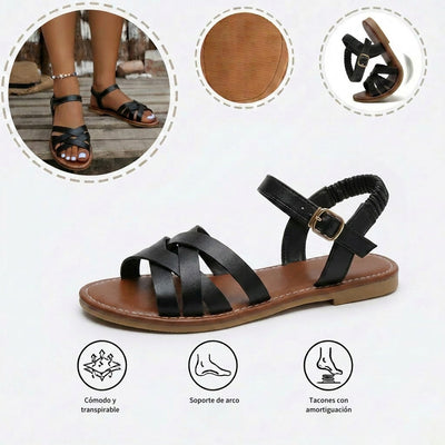 Sandalias planas: con soporte para el arco, para aliviar el dolor; ligeras y con amortiguación.