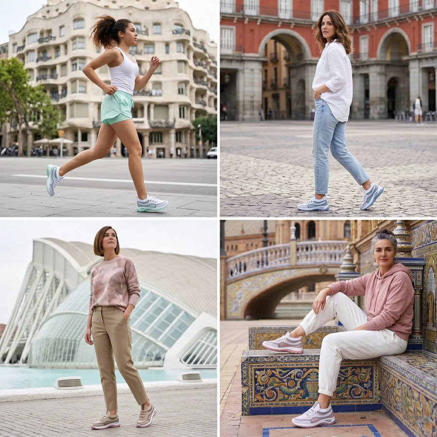 Zapatos correctores casuales en colores combinados — con soporte para el arco que permite caminar con comodidad.