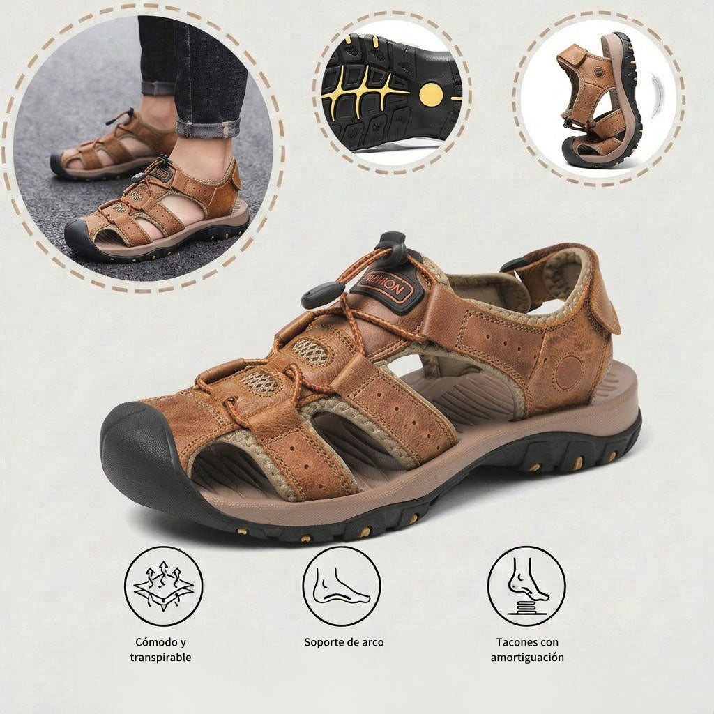Sandalias con protección para los dedos: con soporte para el arco del pie, que alivia el dolor; ligeras y con amortiguación.