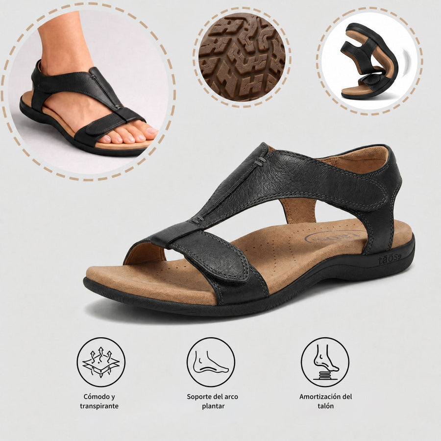 Sandalias ortopédicas cómodas: soporte ergonómico para el arco del pie, ancho ajustable y diseño que estiliza la pierna.