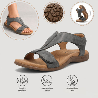 Sandalias ortopédicas cómodas: soporte ergonómico para el arco del pie, ancho ajustable y diseño que estiliza la pierna.