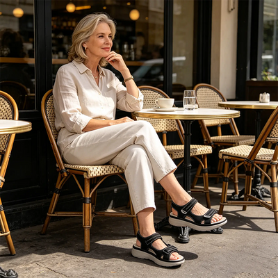 Sandalias ortopédicas cómodas: soporte ergonómico para el arco del pie, ancho ajustable y diseño que estiliza la pierna.