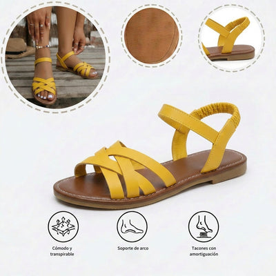 Sandalias planas: con soporte para el arco, para aliviar el dolor; ligeras y con amortiguación.