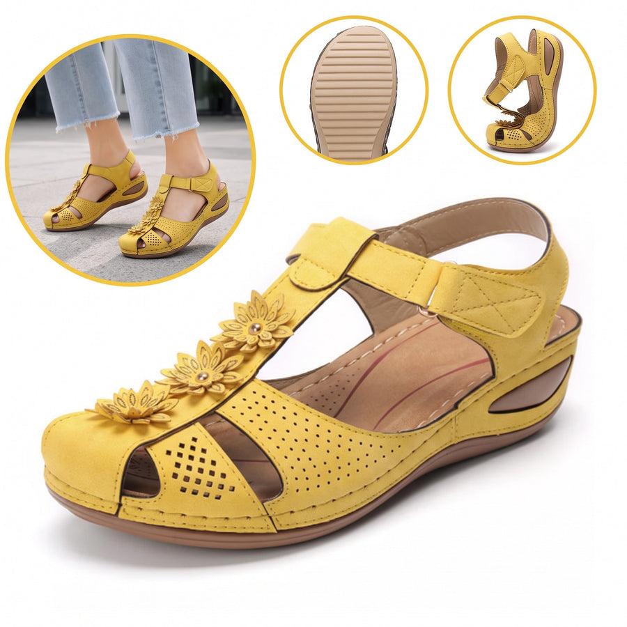 Sandalias con protección para los dedos: con soporte para el arco plantar, que alivia el dolor; ligeras y con amortiguación.