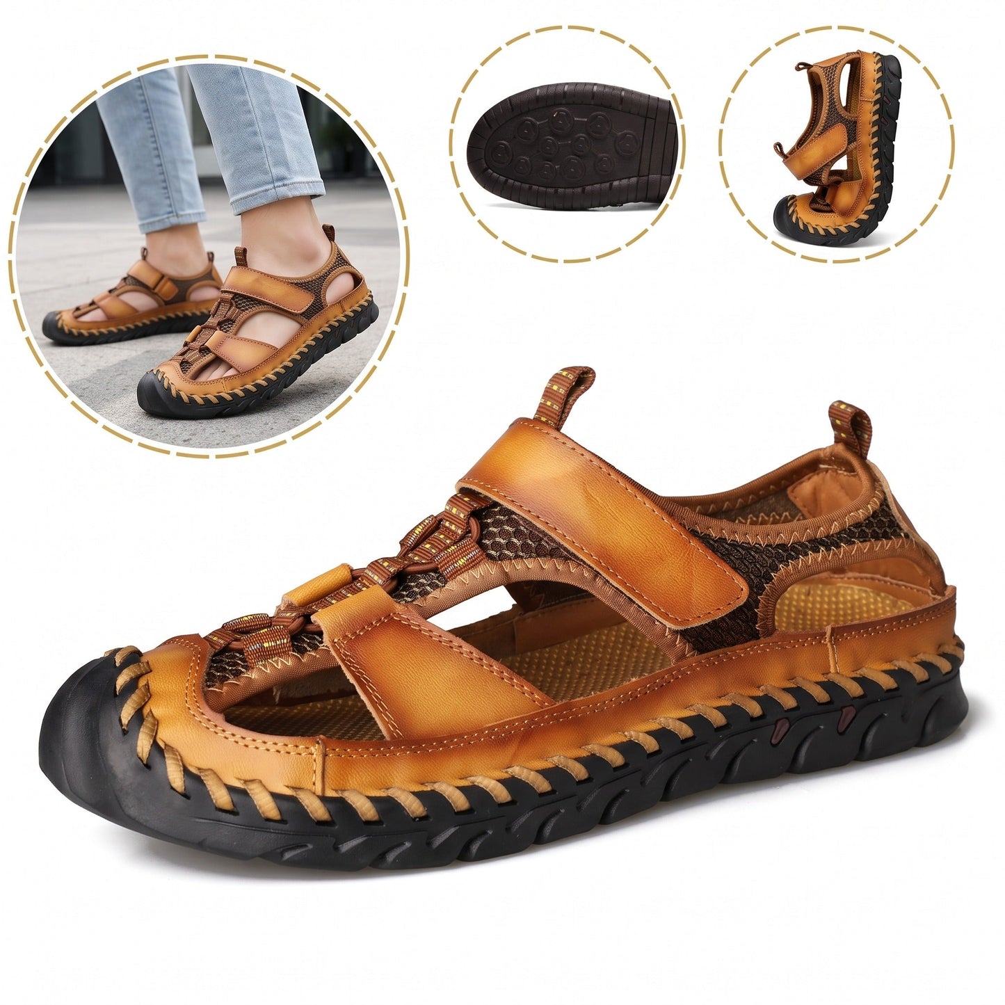 Sandalias antideslizantes con puntera protectora: con soporte para el arco del pie, que alivia el dolor; ligeras y con amortiguación.