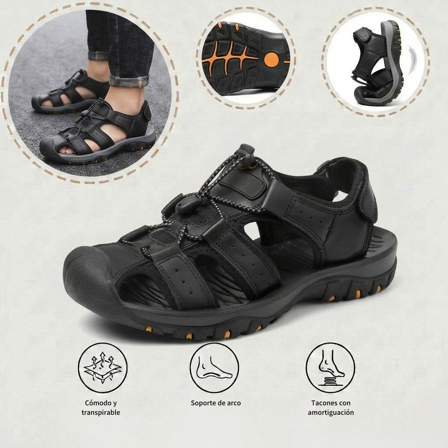 Sandalias con protección para los dedos: con soporte para el arco del pie, que alivia el dolor; ligeras y con amortiguación.